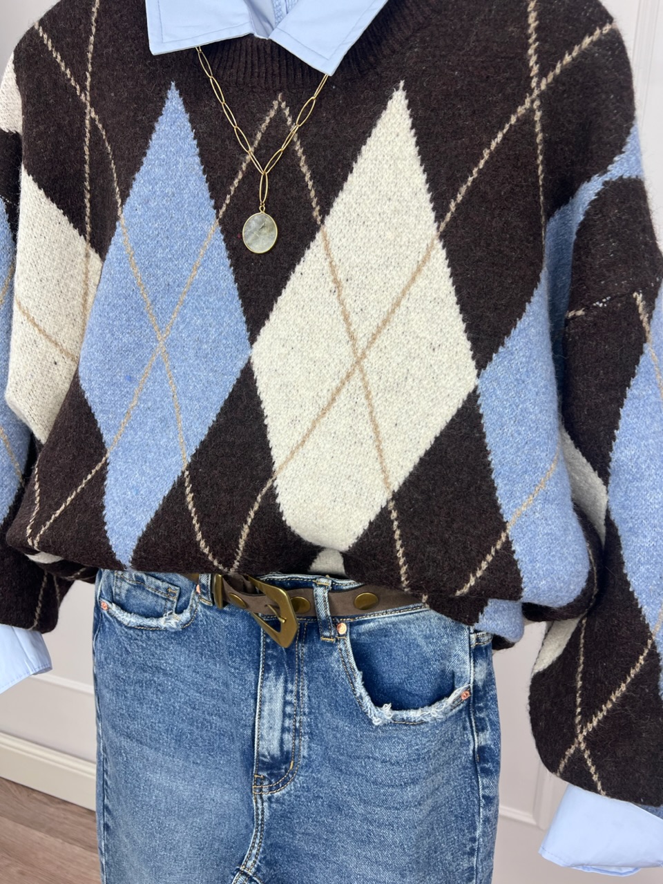 JERSEY ROMBOS AZUL Y CHOCOLATE 1