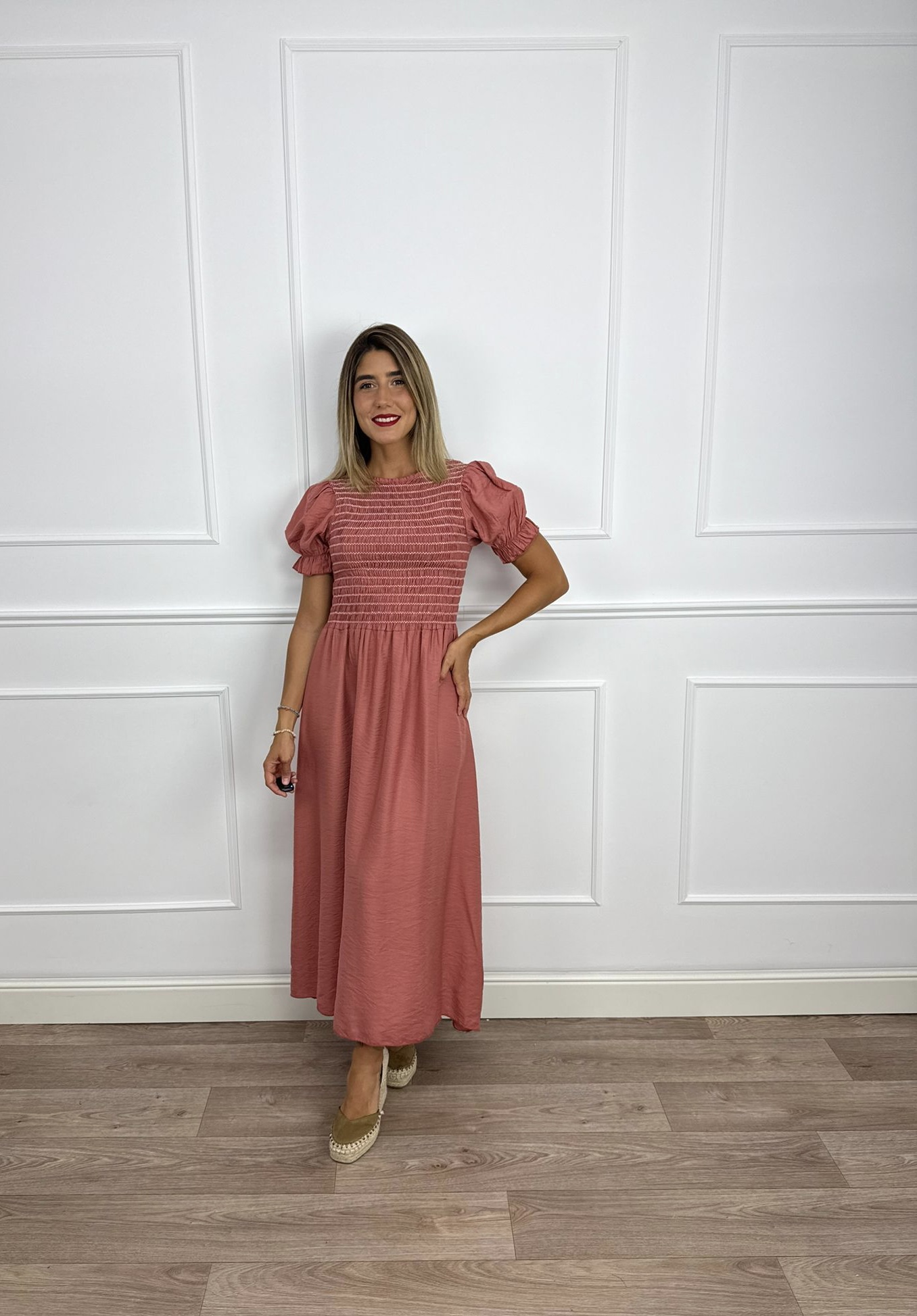 VESTIDO LARGO ROSA ENGOMADO 1