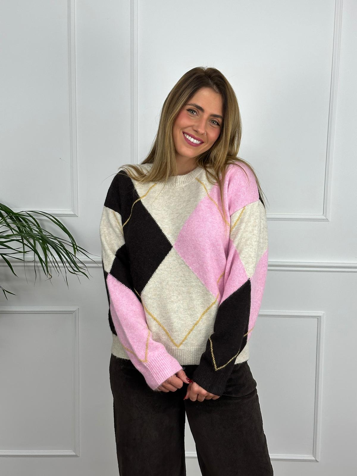 JERSEY ROMBOS ROSA Y MARRÓN  1