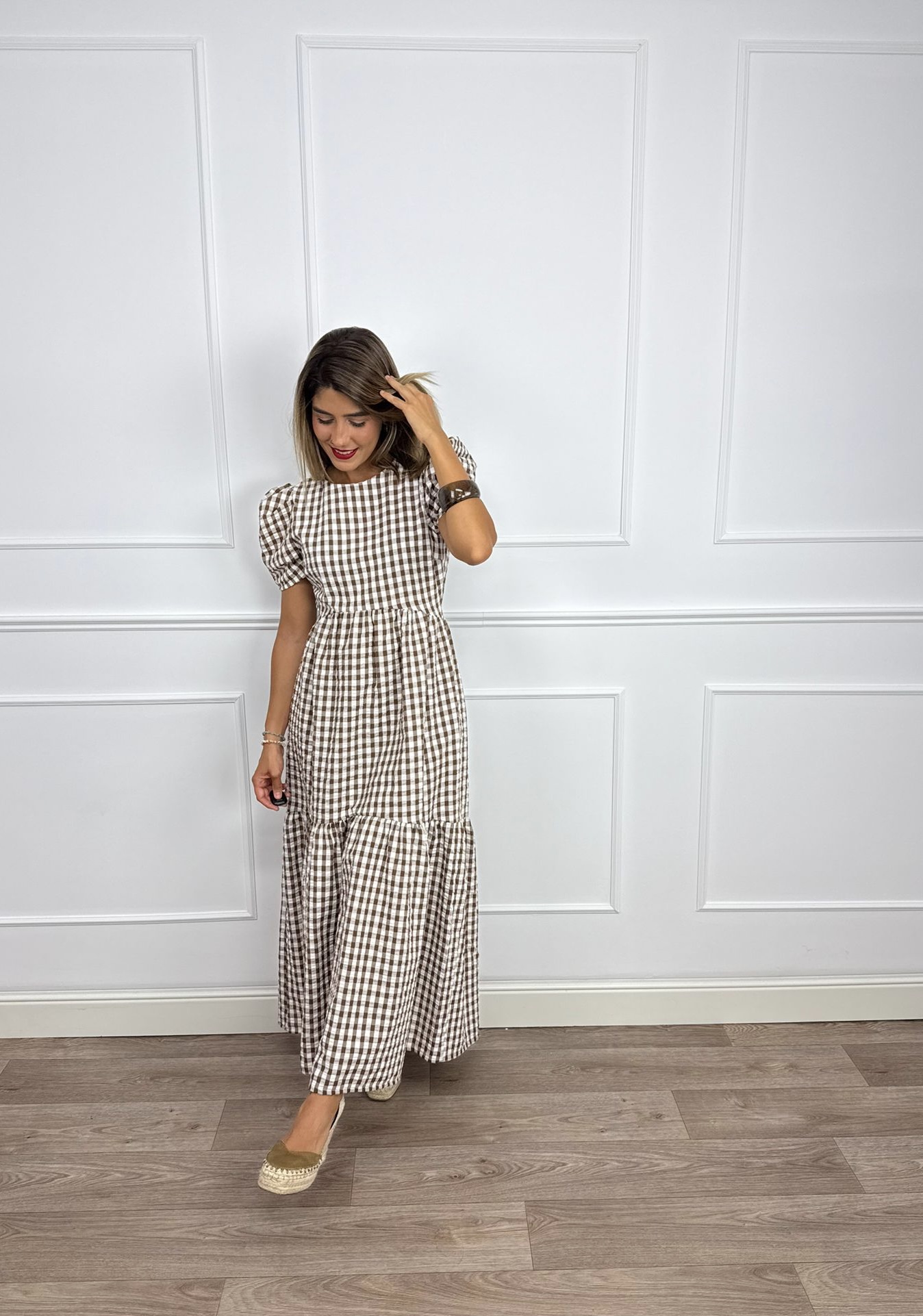 VESTIDO CUADRO VICHY MARRON 1