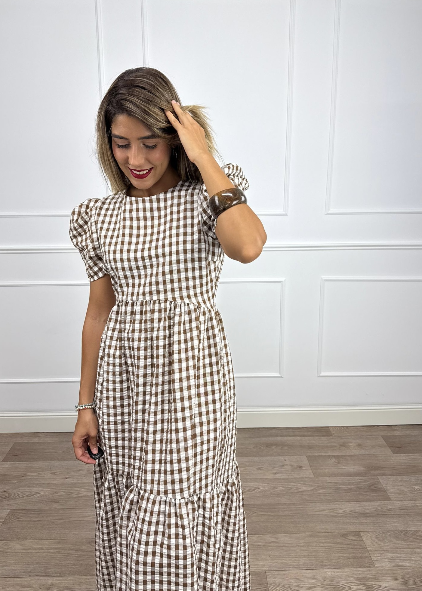 VESTIDO CUADRO VICHY MARRON 3