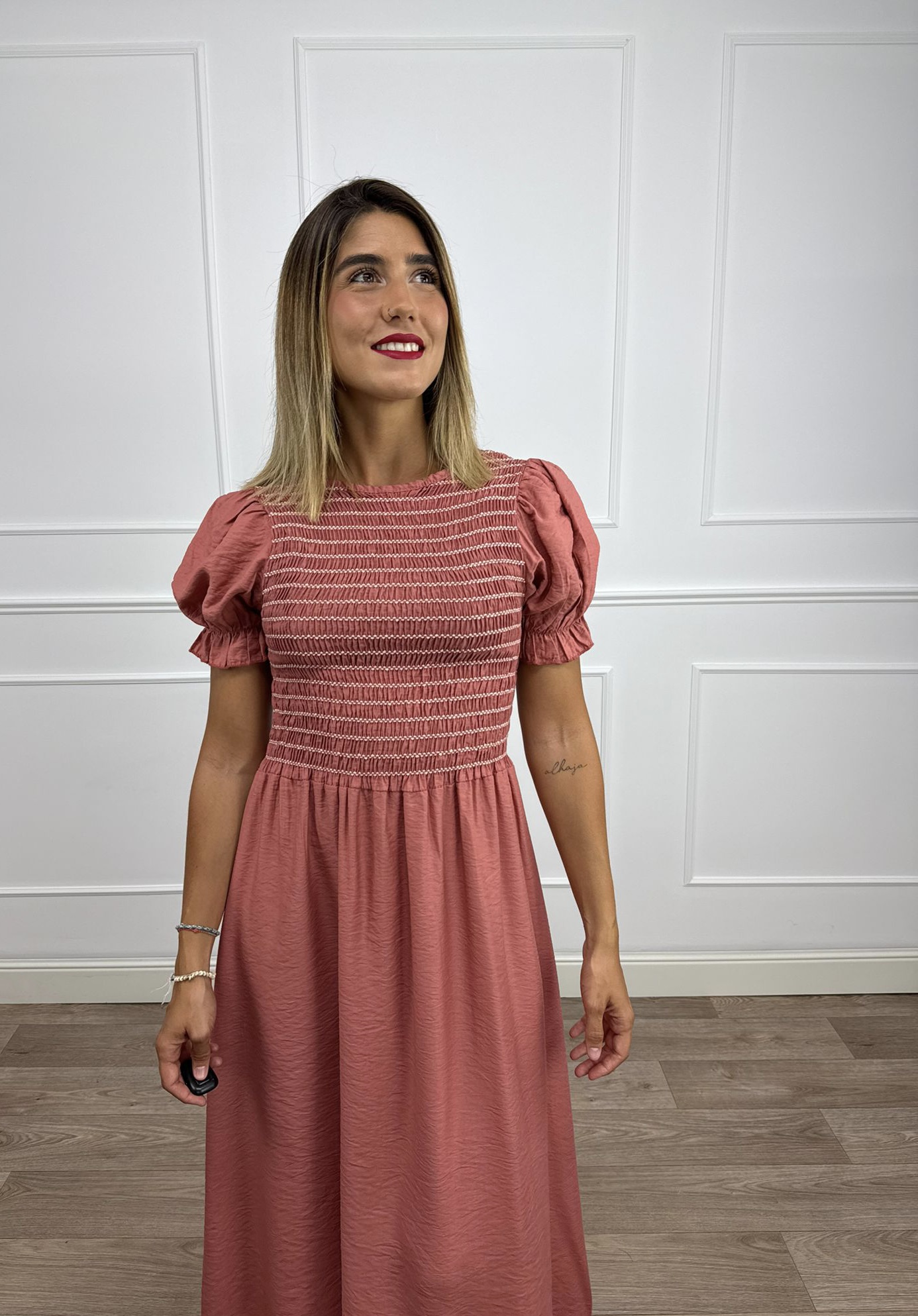VESTIDO LARGO ROSA ENGOMADO 3