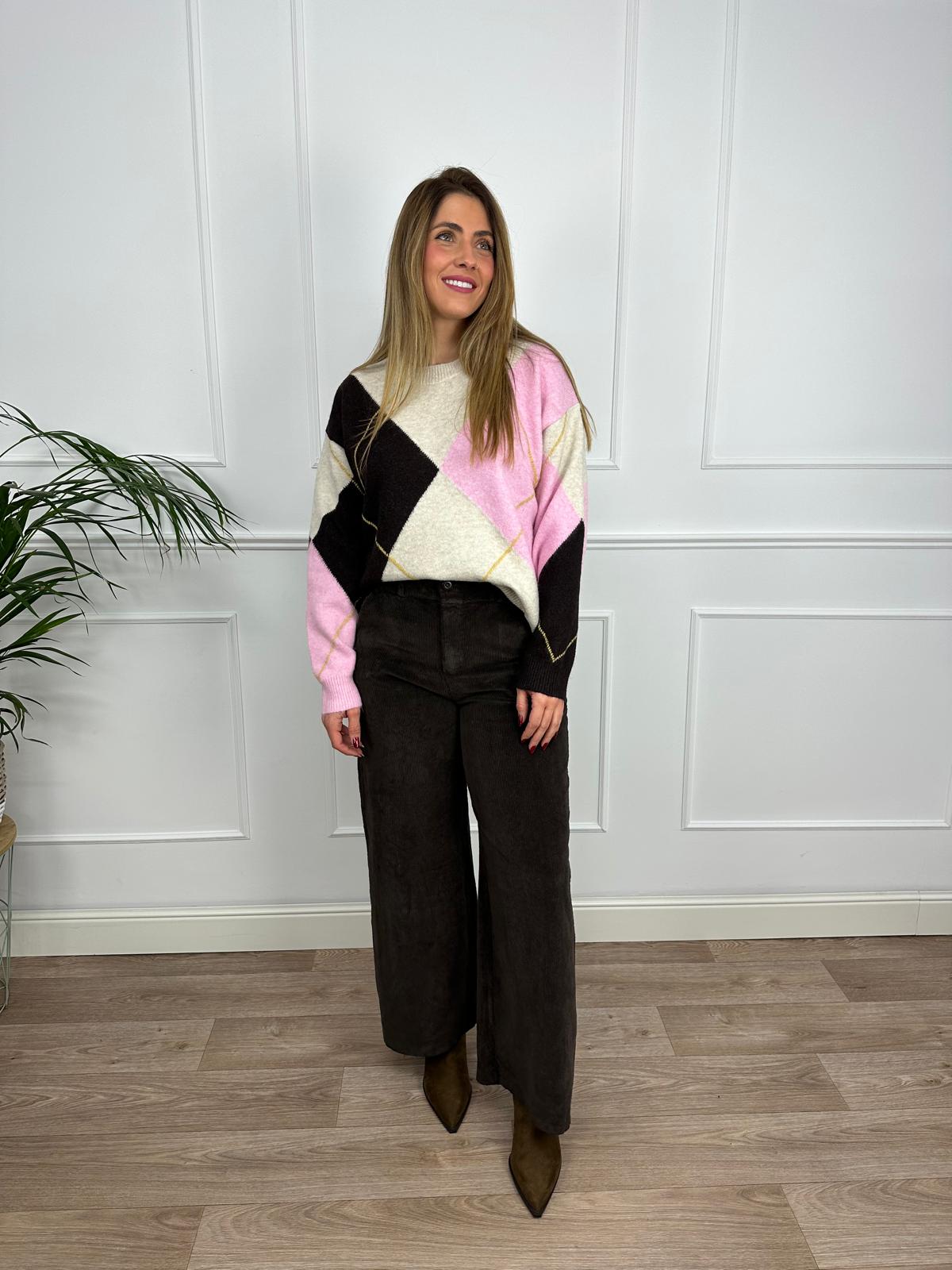 JERSEY ROMBOS ROSA Y MARRÓN  2