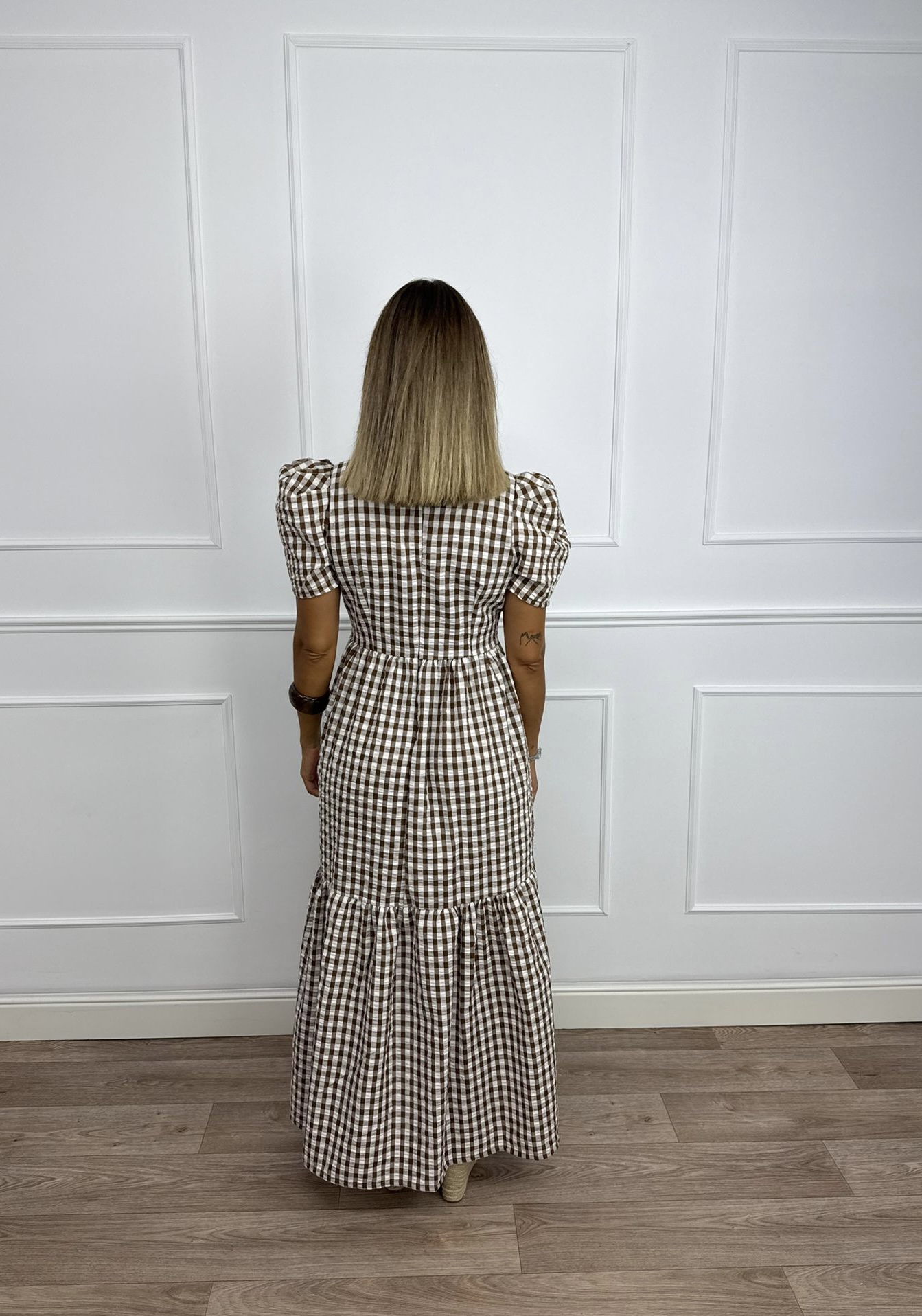 VESTIDO CUADRO VICHY MARRON 2