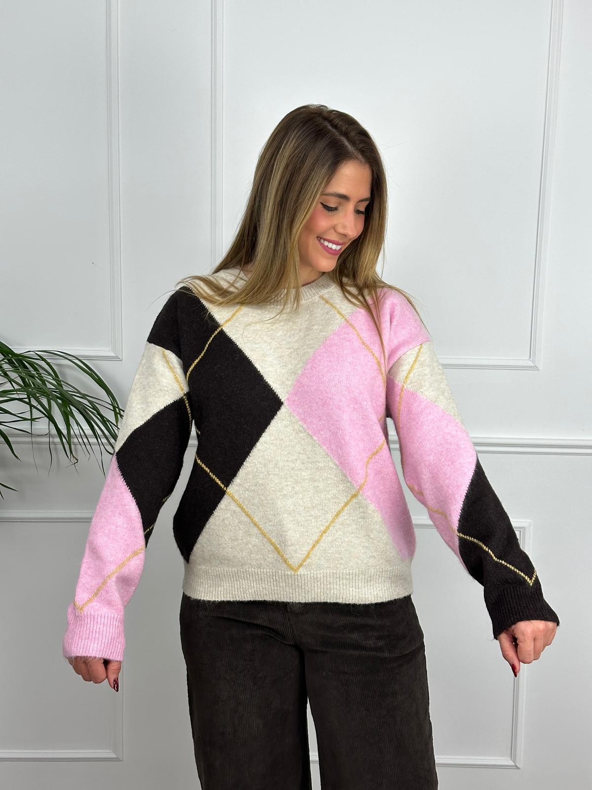 JERSEY ROMBOS ROSA Y MARRÓN  3