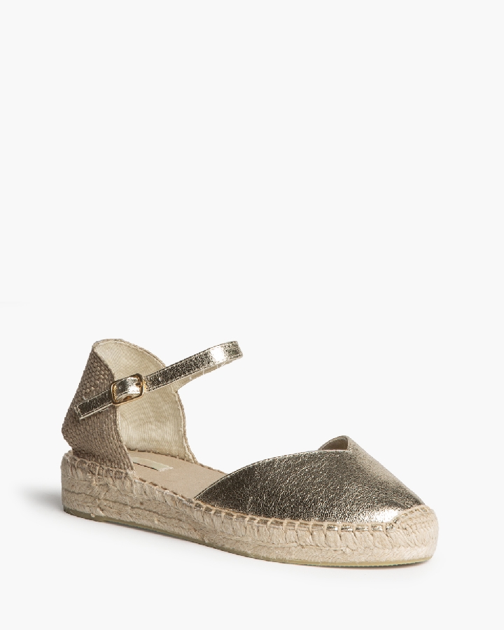 ALPARGATA CUÑA BAJA DORADA CORINA  3